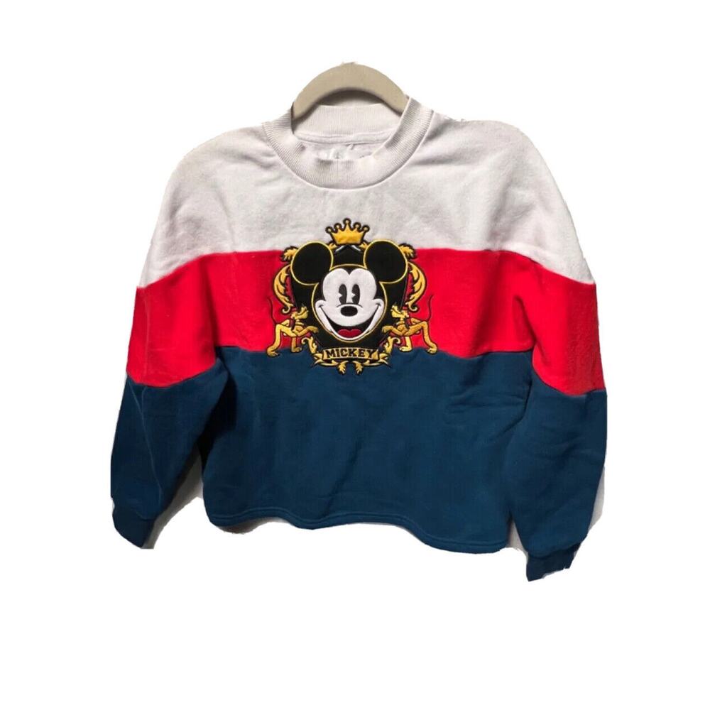 Mickey Mouse Disney Pullover Sweatshirt Size S‎ Blue Red Color Block Crew